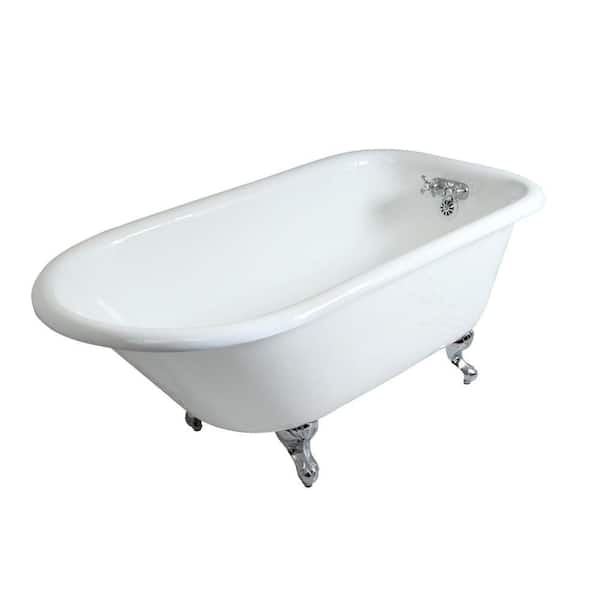Aqua Eden 60 in. Cast Iron Polished Chrome Roll Top Clawfoot Bathtub with 3-3/8 in. Centers in White