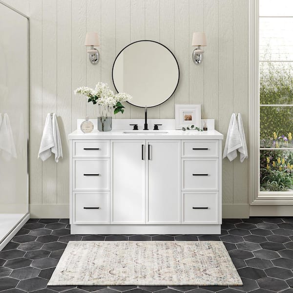 Kelly 54 in. W x 22 in. D x 36 in. H Single Sink Bath Vanity in White with Pure White Quartz Top