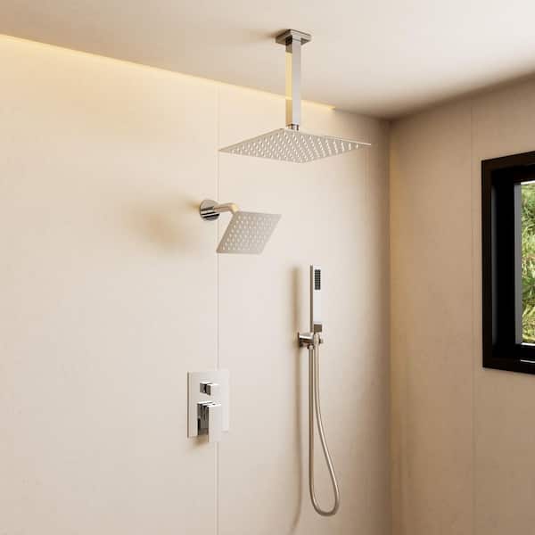 Crozet 1-Handle 3-Spray Ceiling Mount Dual Shower Head Handheld Shower Head 2.5 GPM in Polished Chrome (Valve Included)