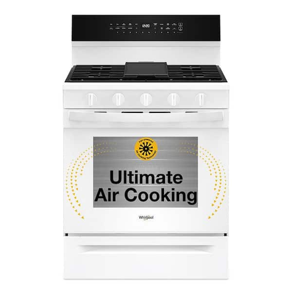 30 in. 5-Burners Freestanding Gas Smart Range in White with Air Cooking Technology