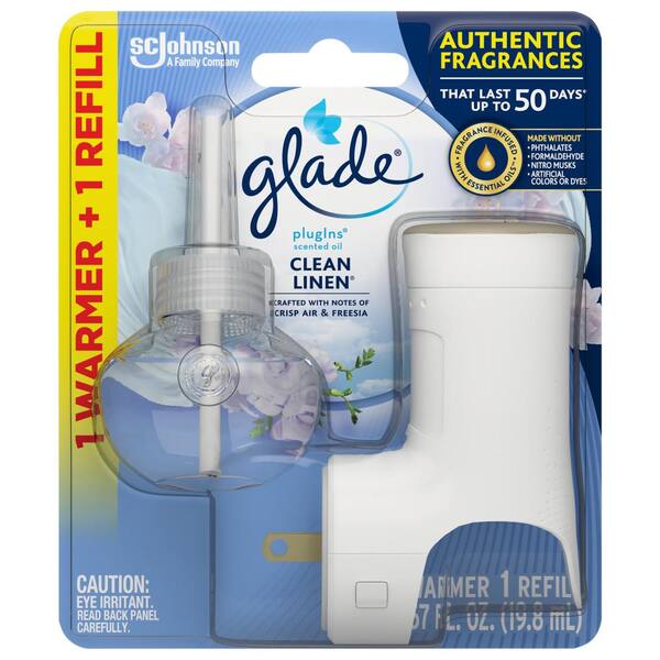 Glade Combo 3.35 fl. oz. Clean Linen Scented Oil Plug-In Air Freshener Refill (10-Count) 2-Pack, Clear