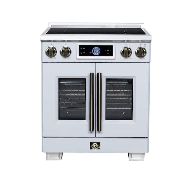 Maximus 30 in. Induction range, French Door, 4 Cooking Zones, 4.32 cf. Convection Oven, White