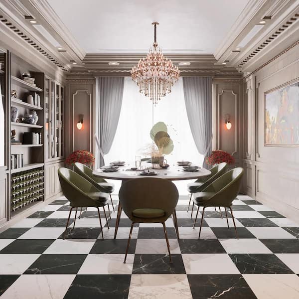 Reve Checker Blanc with Noir 24 in. x 24 in. Porcelain Floor and Wall Tile (31.0 sq. ft. /Case)