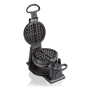 1300 W Double Waffle Black Rotating Belgian Waffle Maker with Removable Plates