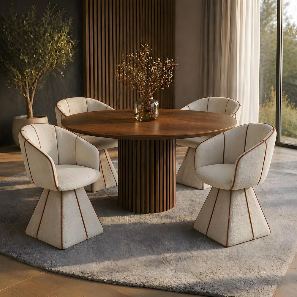 Ansleigh Modern Beige and Champagne Stripe Fabric Upholstered Swivel Dining Chair, Set of 4 price history on PriceWatchPro