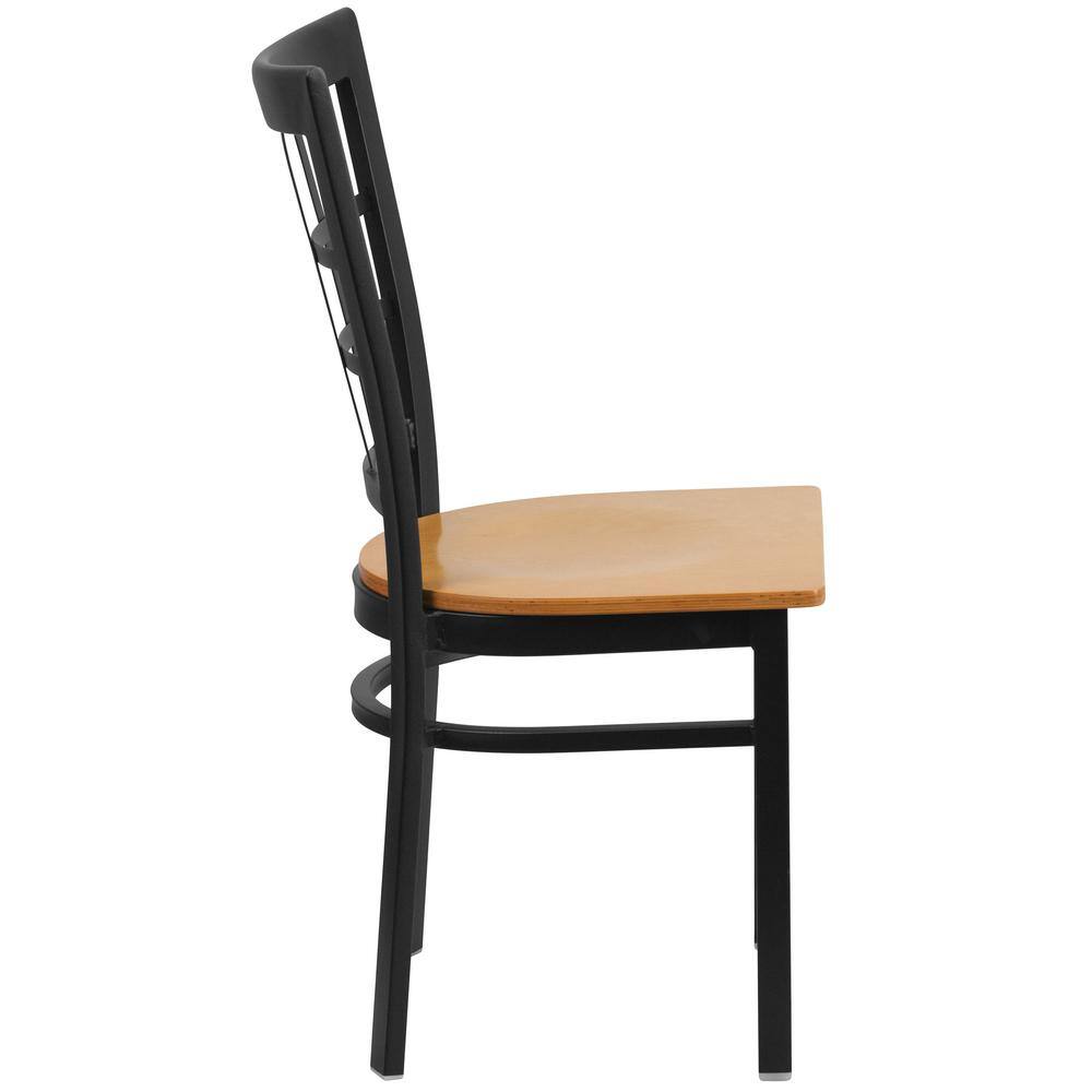 36.5'' High Black Steel Window Back Chair with Natural Wood Seat