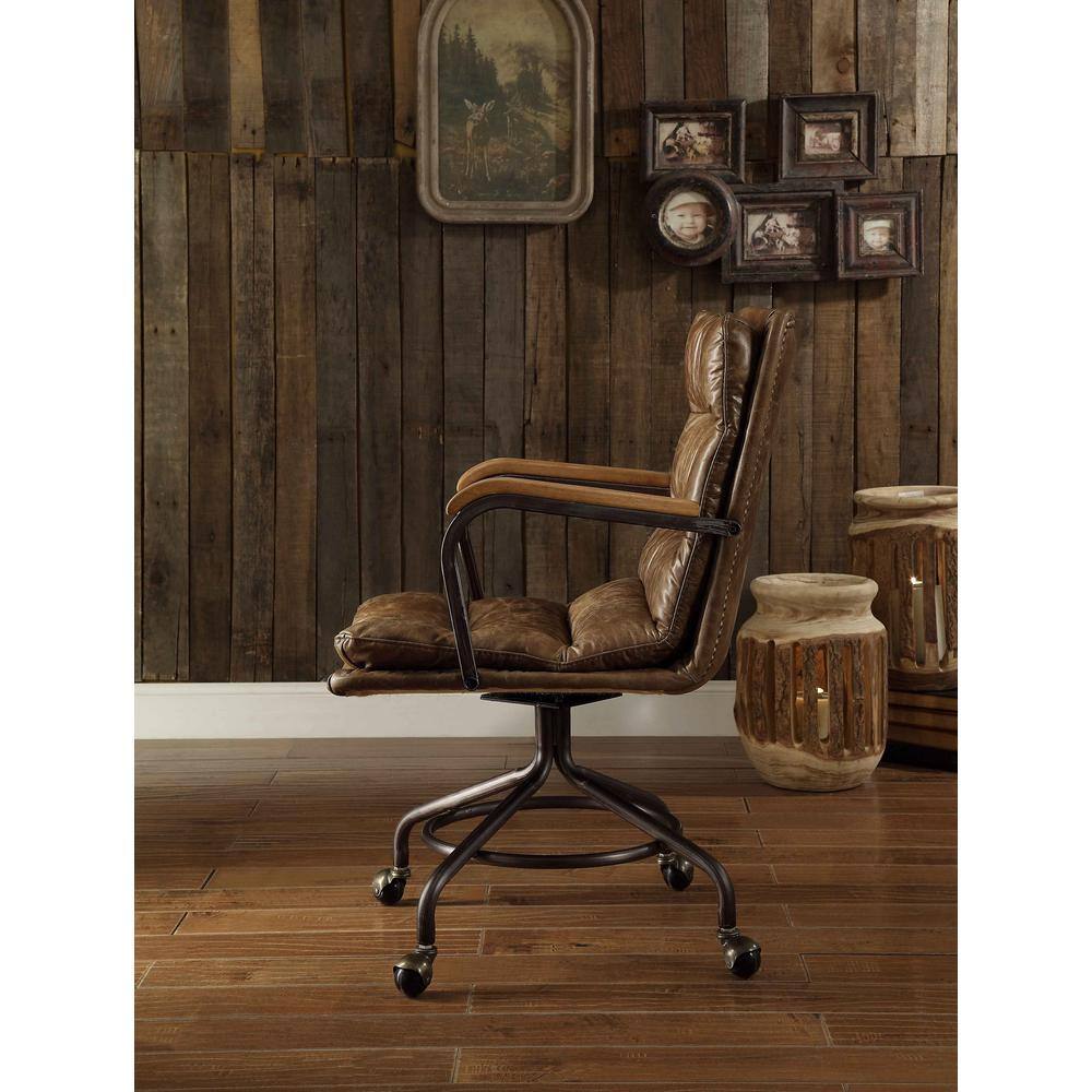 Vintage Whiskey Brown Genuine Leather Swivel Executive Chair