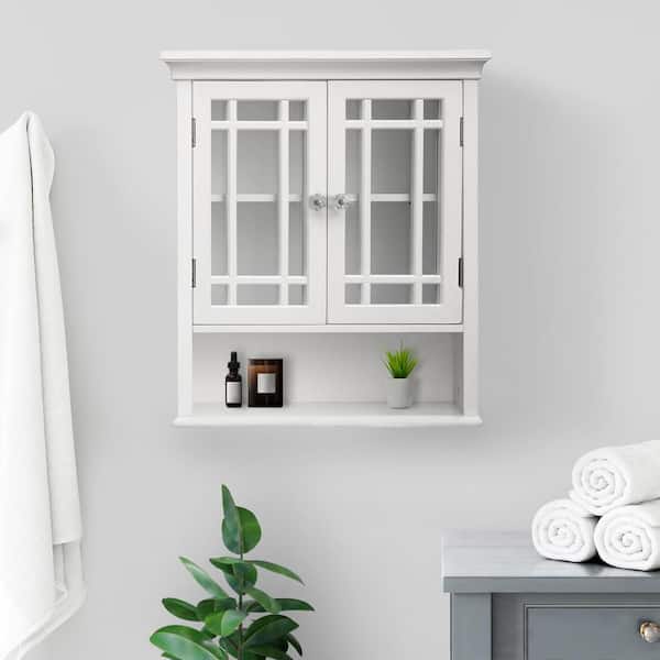 Neal 22 in. W x 24 in. H Bathroom Wall Cabinet with 2 Glass Doors in White