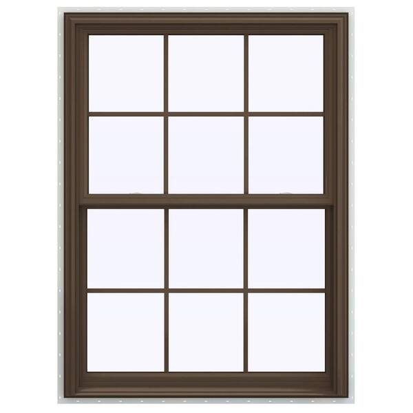 JELD-WEN 39.5 in. x 53.5 in. V-2500 Series Brown Painted Vinyl Double Hung Window with Colonial Grids/Grilles