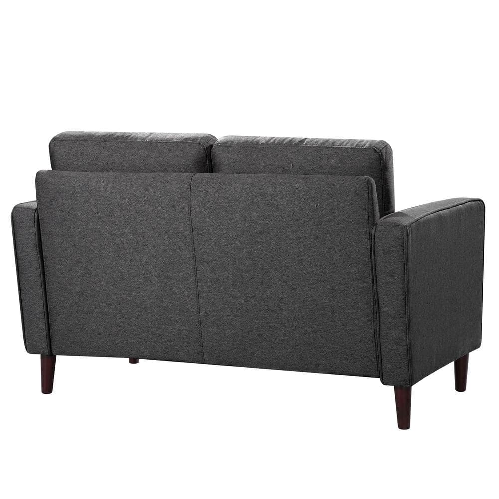 Heather Gray Tufted Microfiber Loveseat with Wood Frame and Removable Cushions