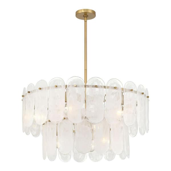 Oldmill 9-Light Legacy Brass Round Chandelier for Kitchen and Dining Room with Alabaster Glass Shades, No Bulbs Included
