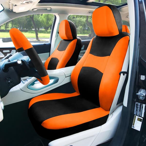 FH Group Light and Breezy Fabric 21 in. x 21 in. x in. Full Set Seat  Covers with Steering Wheel Cover and 4-Seat Belt Pads DMFB030ORG115CM The  Home Depot