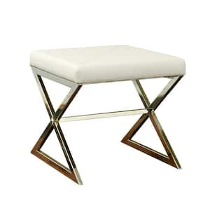 Contemporary White Leather Upholstered Metal Base with Crossing Leg Stool