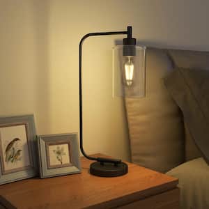 19 in. 1-Light Matte Black Table Lamp with Clear Glass Shade