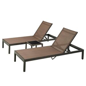 3-Piece Aluminum Outdoor Chaise Lounge and Glass Table