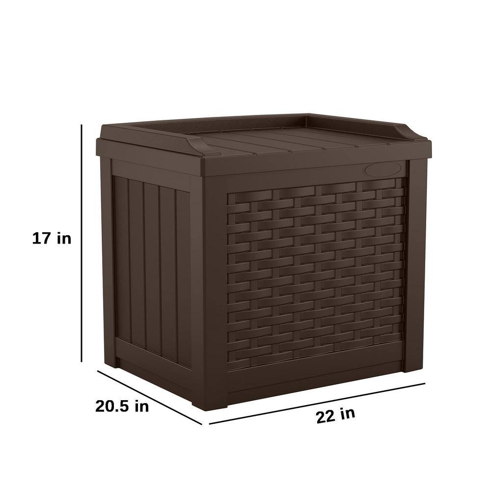 Brown 22-Gallon Resin Wicker Deck Box with Hinged Lid