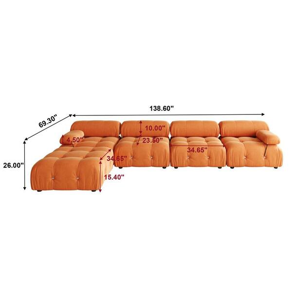 Magic Home Chameleon 138 in. Square Arm 6-piece Modern Velvet