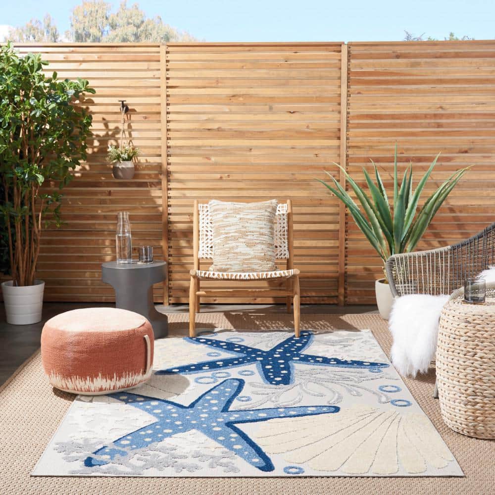 Coastal Breeze Blue/Grey Geometric Indoor/Outdoor Area Rug 6' x 9'