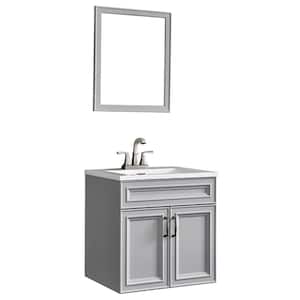 Colette 24 in. W x 19 in. D Floating Vanity in Gray with Cultured Marble Vanity Top in White and Mirror