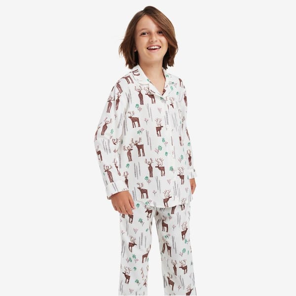 The Company Store Company Cotton Family Flannel Unisex Button Down 6/7 Winter White Pajama Set