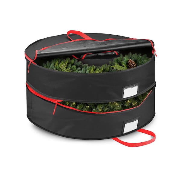 OSTO 30 in. Black Double Christmas Holder 600D Oxford Pouch for Garlands Artificial Wreaths Storage Bag