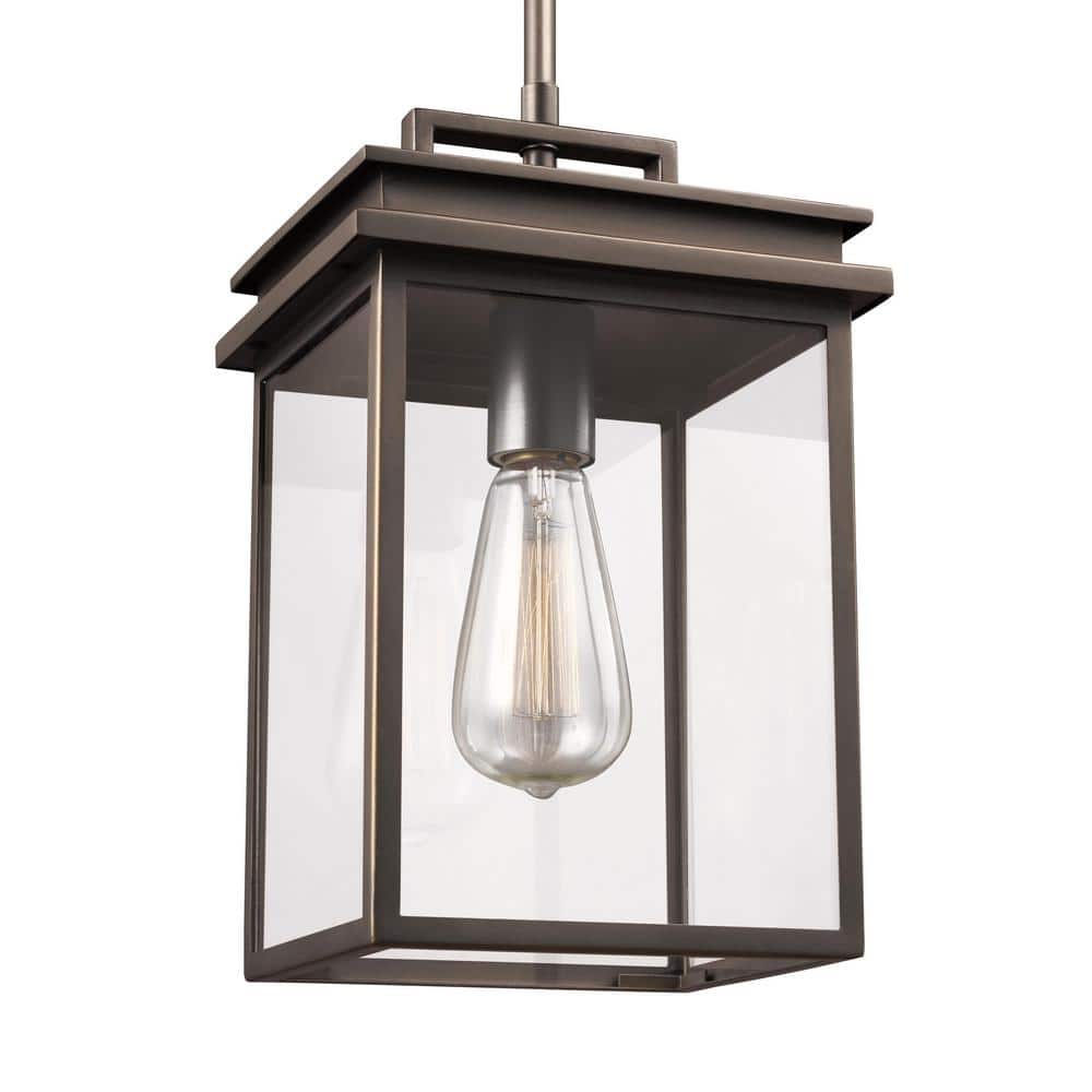 Glenview Rectangular Clear Glass 1-Light Antique Bronze Outdoor Pendant