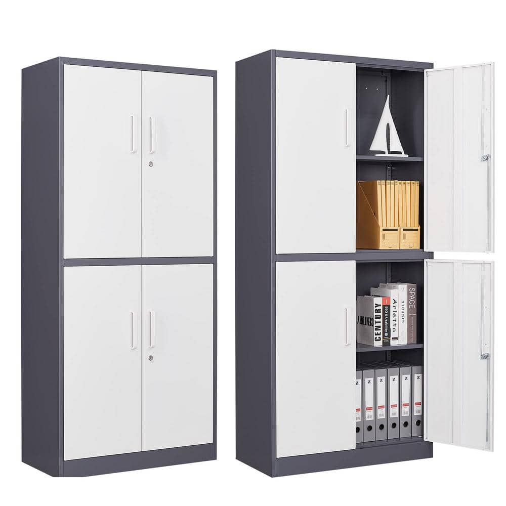 White and Gray 4Doors Metal File Storage with Doors SN822C206