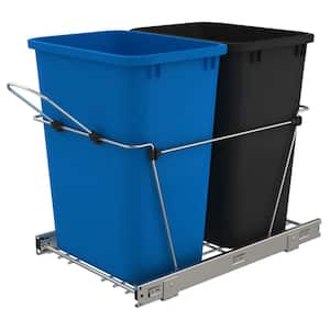 Blue/Black Double Pull Out Trash Can 35 qt. for Kitchen