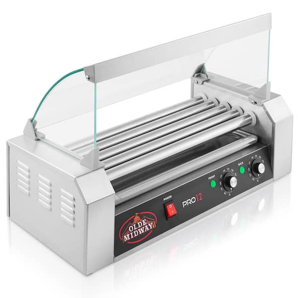 Olde Midway 12-Hot Dog Stainless Steel Electric Hot Dog 5-Roller Indoor Grill Cooker Machine with Cover 700-Watt