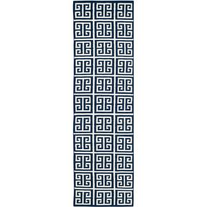 Dhurries Navy/Ivory 3 ft. x 7 ft. Floral Geometric Squares Runner Rug