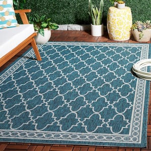 Courtyard Blue/Gray 5 ft. x 8 ft. Border Trellis Indoor/Outdoor Area Rug