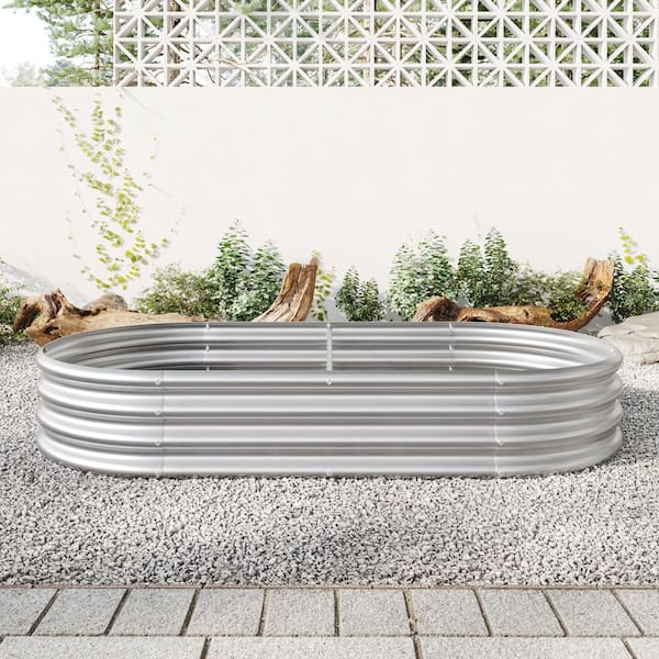 4 x 2 x 1 ft. Outdoor Silver Galvanized Metal Planter Raised Garden Bed Kit for Vegetables, Flowers Herbs Rust-Resistant