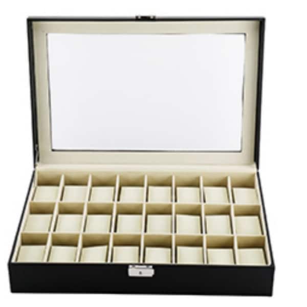 Unbranded 24-Slot Watch Box for Men, PU Leather Display & Storage Case with Removable Pillow, Black, 17 in. x 11 in. x 3.5 in.
