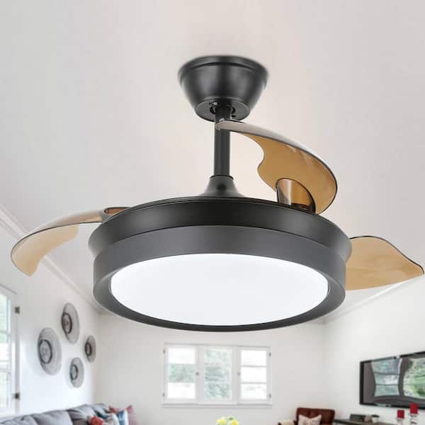 Bella Depot 36 in. Indoor Black Retractable Ceiling Fan with LED Light and Remote, 6-Speed Reversible Ceiling Fans