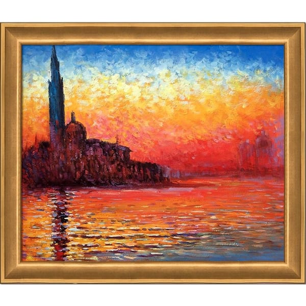 LA PASTICHE San Giorgio Maggiore by Twilight by Claude Monet Muted Gold Glow Framed Architecture Painting Art Print 24 in. x 28 in.
