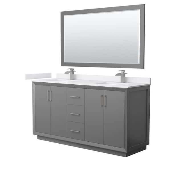 Wyndham Collection Strada 66 in. W x 22 in. D x 35 in. H Double Bath Vanity in Dark Gray with White Cultured Marble Top and 58 in. Mirror