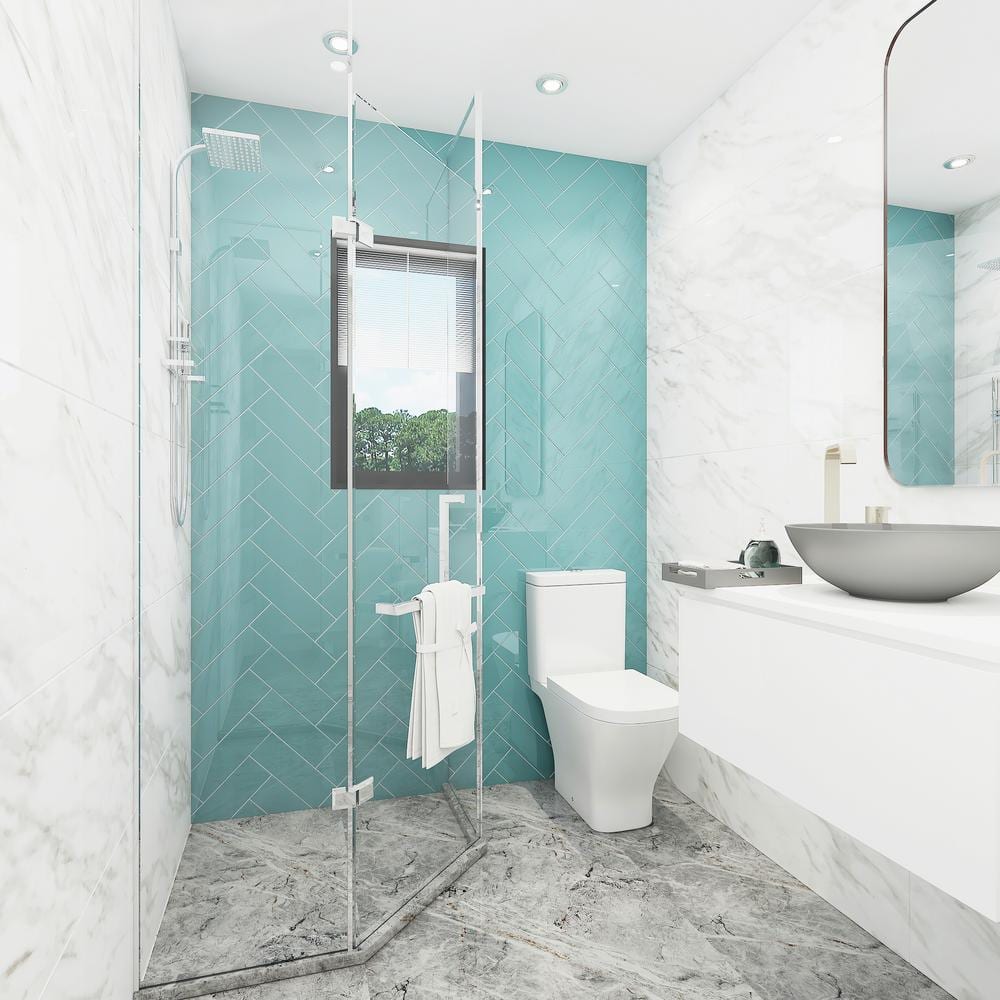 Teal 12" x 4" Glass Subway Tile for Bathroom and Kitchen