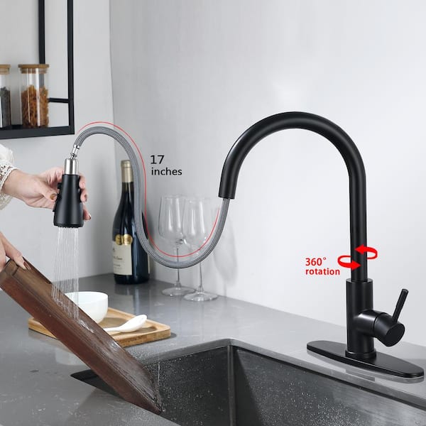 Kitchen Sink Faucet Pull Out Spray Rotating Spout Mixer Tap Kitchen Sink Faucet with Swivel Pull Down Sprayer and Double Spout