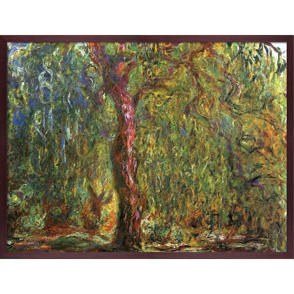 LA PASTICHE Weeping Willow, 1919 by Claude Monet Open Grain Mahogany Framed Nature Oil Painting Art Print 38.5 in. x 50.5 in.