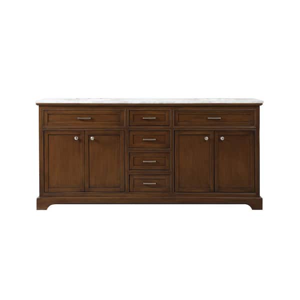 Unbranded Timeless Home 72 in. W Double Bath Vanity in Teak with Marble Vanity Top in Carrara with White Basin