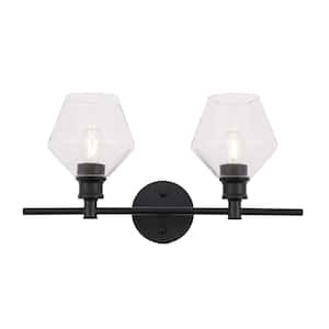 Timeless Home Grant 19.1 in. W x 10.2 in. H 2-Light Black and Clear Glass Wall Sconce