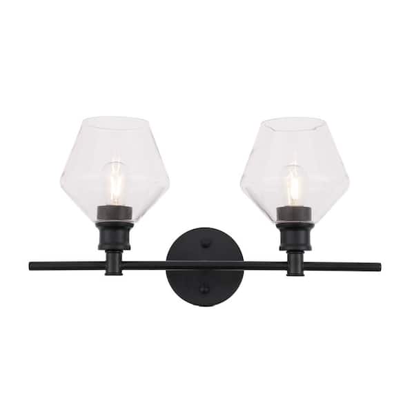 Unbranded Timeless Home Grant 19.1 in. W x 10.2 in. H 2-Light Black and Clear Glass Wall Sconce