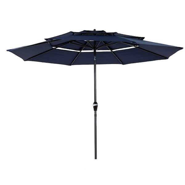 10 ft. Aluminium Market Tilt Patio Umbrella with Hand Crank Tilt in Navy Blue