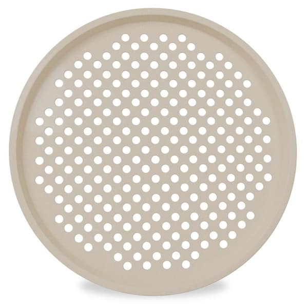 Round Perforated Carbon Steel Pan with Non-Stick Marble Coating, Durable and Easy Cleanup White, 1-Pack