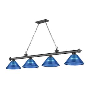 Cordon 4-Light Bronze Plate with Dark Blue Acrylic Shade Billiard Light with No Bulbs Included