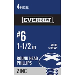 #6 x 1-1/2 in. Phillips Round Head Zinc Plated Wood Screw (4-Pack)