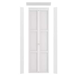 36 in. x 80 in. 3-Panel, Solid Core Wood, White PVC Covering, MDF, Interior Closet Bi-Fold Door with Frame and Hardware