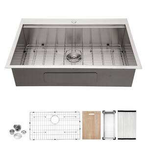 18-Gauge Stainless Steel 33 in. Single Bowl Right Angle Drop-In Workstation Kitchen Sink