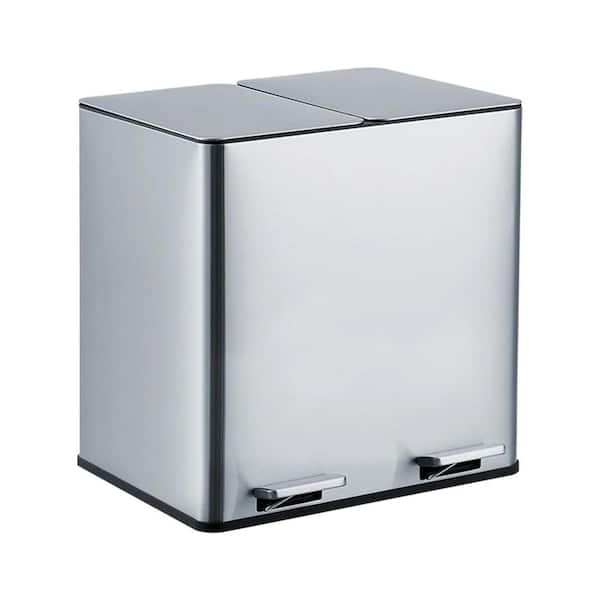 Dual Trash Can, 2 x 4 gal. Stainless Steel Step Trash Can, Rectangular Garbage Can for Kitchen with 2 Compartments