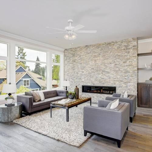 Stellant 52 in. Indoor/Covered Outdoor Matte White Standard Mount Ceiling Fan with Light Kit and Pull Chain Control Ceiling Fans With Lights